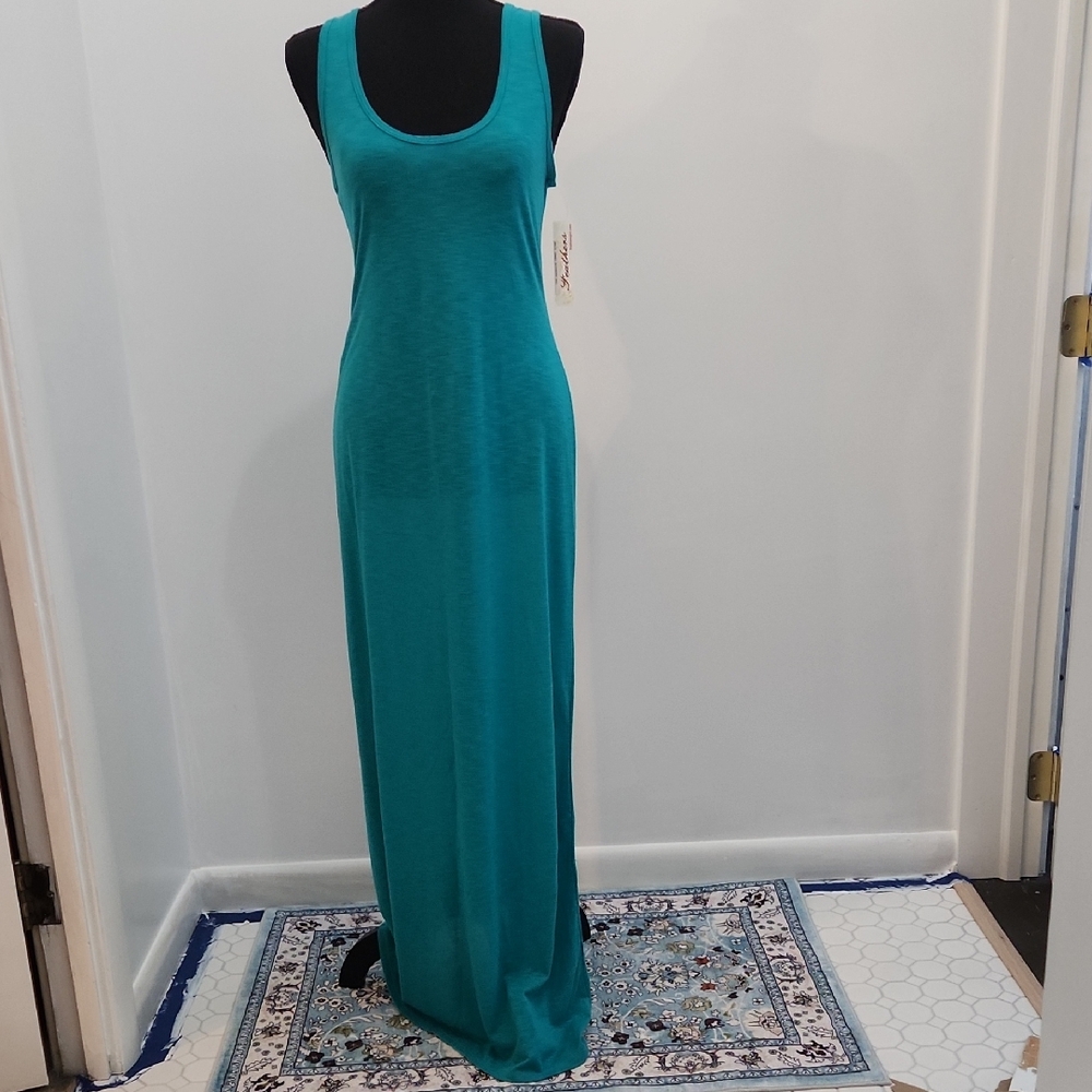 Feathers Teal Maxi Dress
